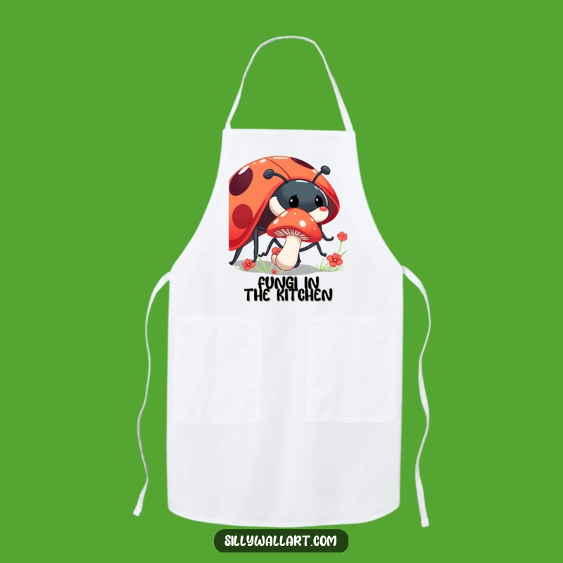 Funny Shy Mushroom Apron: Ladybug Friend Bib, Cute Kitchen Funny Gift
