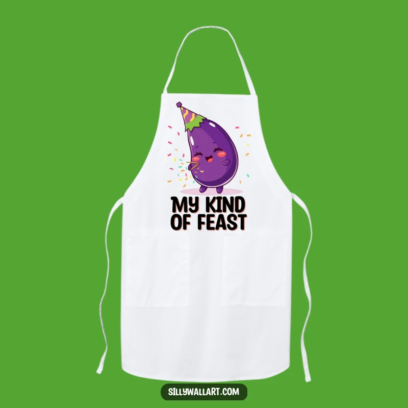 Funny Beaming Eggplant Party Hat Apron - Festive Kitchen Fun