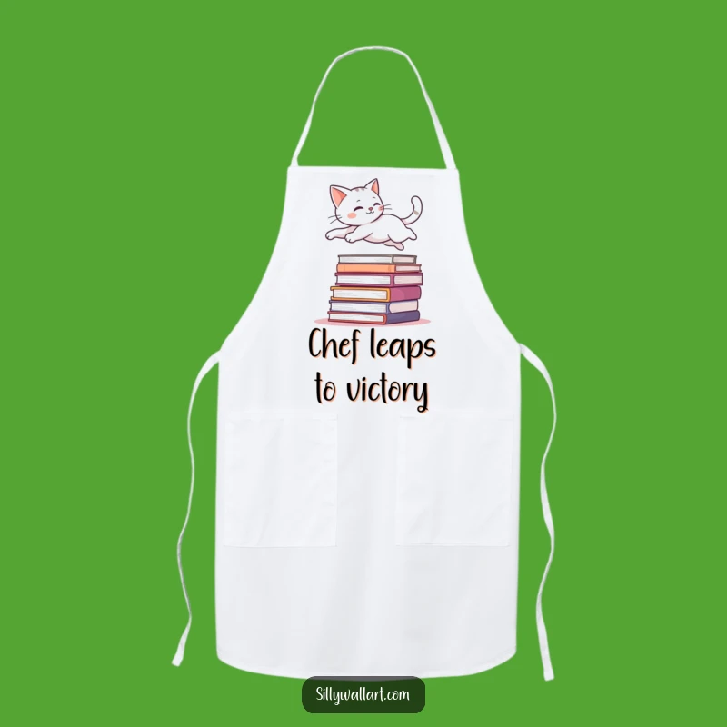 Funny Leaping Cat Apron - Graceful Kitchen Gift for Book Lovers