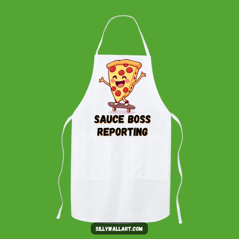 Funny Pizza Skateboarder Apron: Cheerful Chef Slice, Cooking Fun Gift