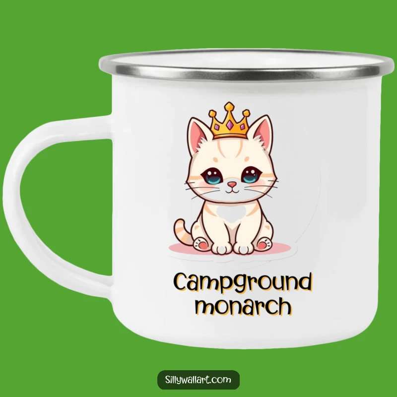 Funny Royal Cat Camping Mug: Majestic Feline Drinkware, Hilarious Pet Gift
