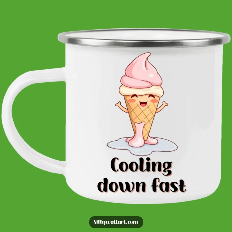 Funny Giggling Ice Cream Camping Mug: Melting Cone Shrug Mug, Perfect Outdoor Funny Gift