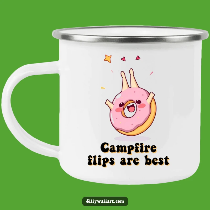 Funny Cheerful Donut Somersault Camping Mug - Durable & Hilarious Outdoor Treat Drinkware