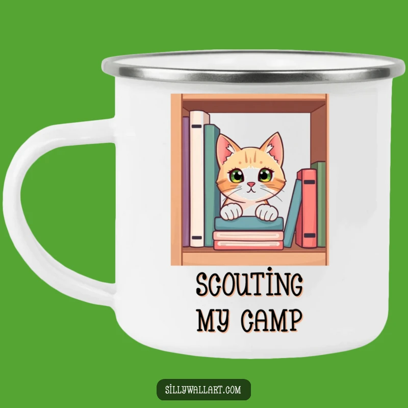 Funny Curious Cat Camping Mug - Outdoor Book Lover Gift