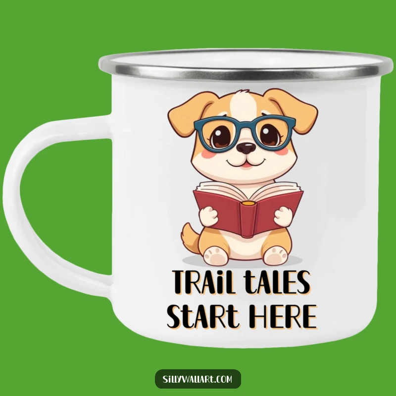 Funny Reading Dog Camping Mug: Durable Glasses Pup Mug for Outdoor Bookworms