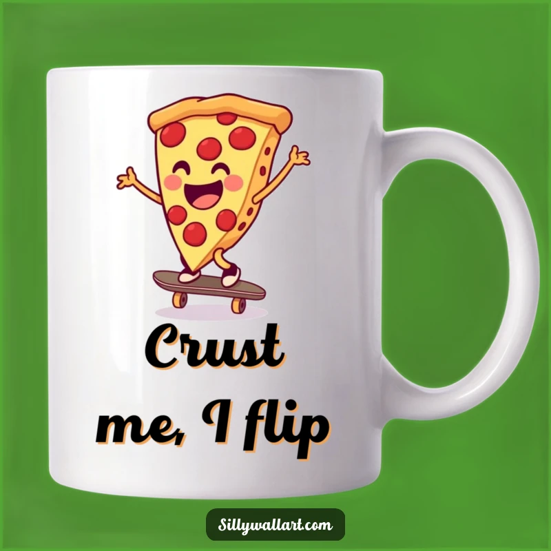 Funny Pizza Skateboarder Mug: A Cheerful Slice Doing a Cartwheel, Perfect Gift