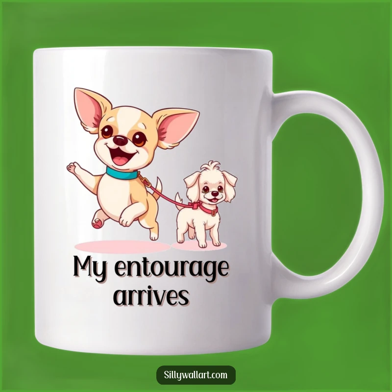 Funny Dog Parade Mug: Chihuahua Leads the Way with Poodle Pal