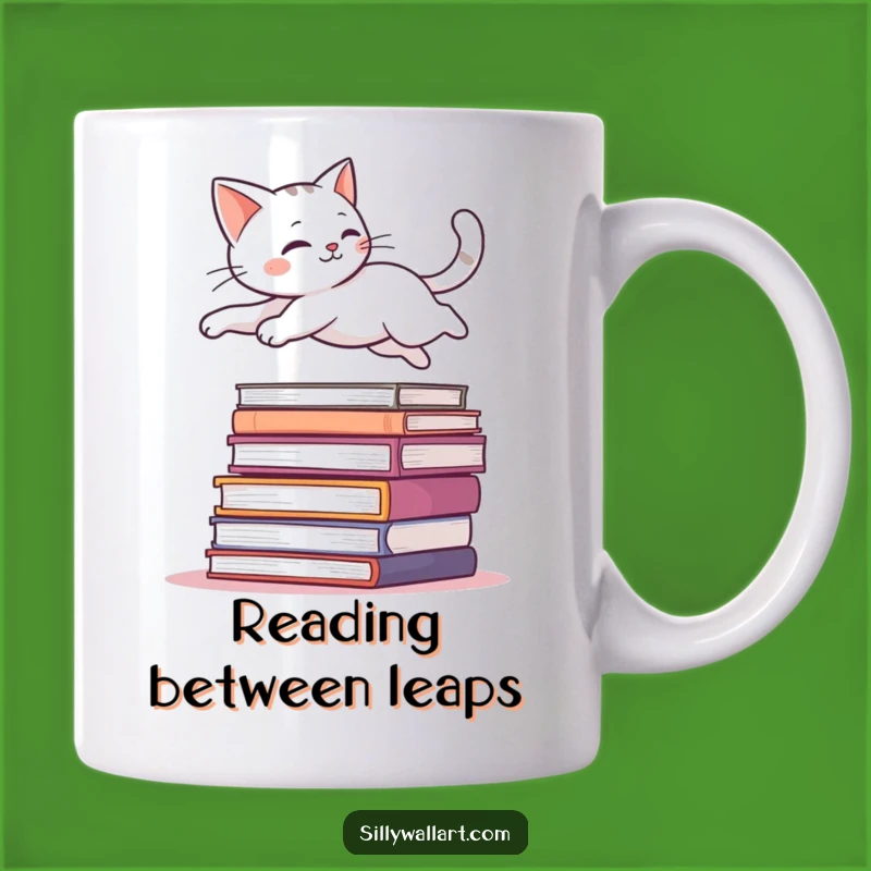 Funny Leaping Cat Books Mug - Graceful Acrobat Gift for Readers