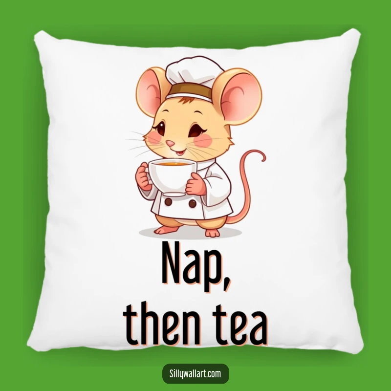 Funny Mouse Chef Pillow: Cozy Determined Tea Lover