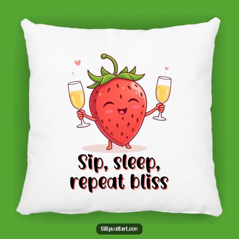 Funny Giggling Strawberry Champagne Pillow - Comfy & Hilarious Accent for Cozy Spaces