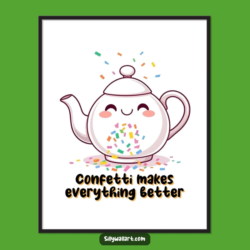 Funny Confetti Teapot Digital Art: Instantly Downloadable Cheerful Celebration Print