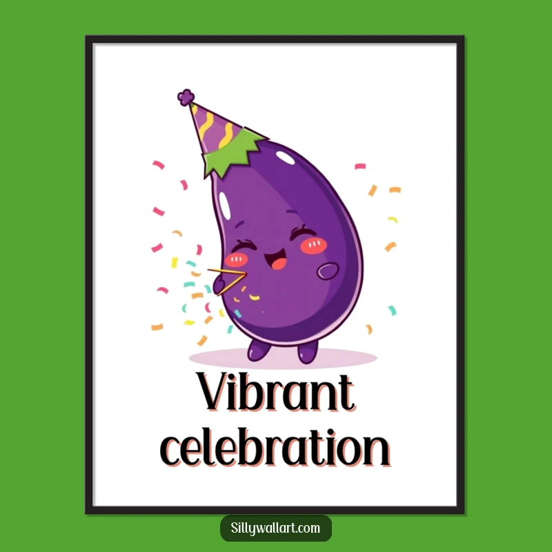 Funny Beaming Eggplant Party Hat Digital Art - Printable Celebration Decor