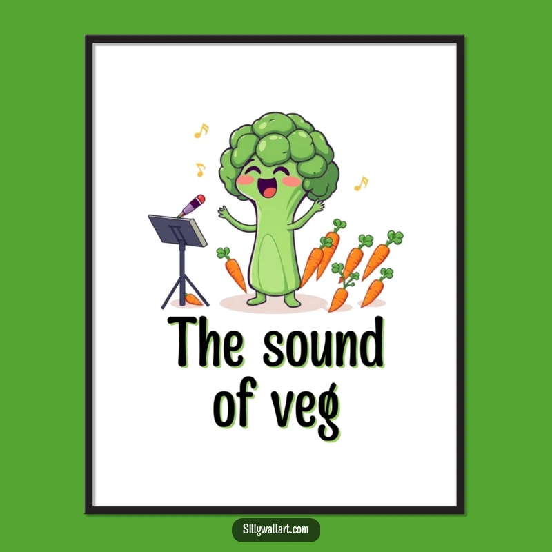 Funny Broccoli Conductor Digital Art: Hilarious Wall Decor for a Kitchen Giggle