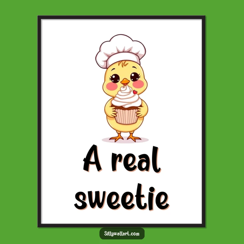 Funny Chick Chef Digital Art: Cupcake Flair, Perfect Wall Decor Gift!
