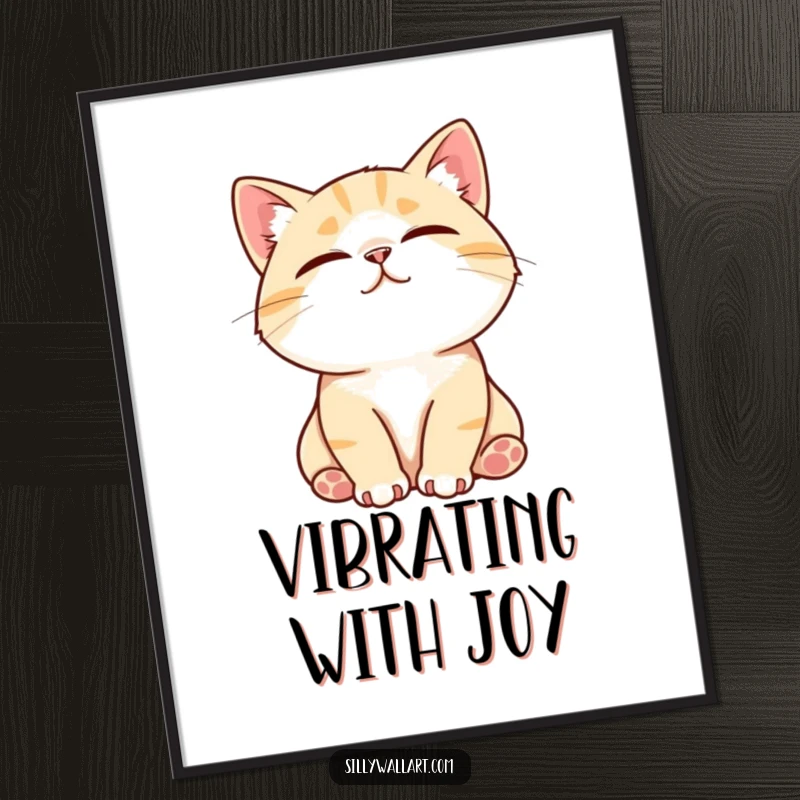 Funny digital art print of a contented cat purring loudly while being stroked, its eyes closed in utter bliss and relaxation.