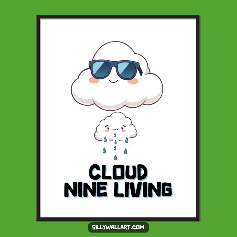 Funny Cool Cloud Digital Art: Sunglasses Cloud Print, Whimsical Decor Funny Gift