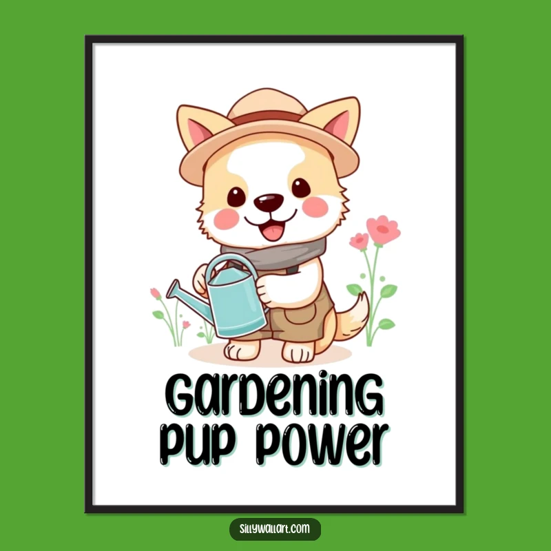 Funny Gardener Dog Digital Art: Cheerful Bloom Download, Hilarious Decor