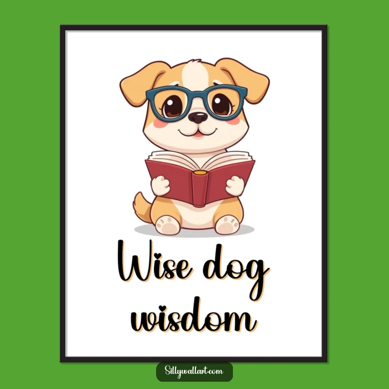 Funny Reading Dog Digital Art: Instant Download Glasses Pup Print for Book Lovers