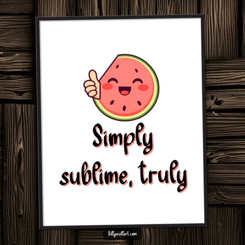 Funny digital art print: A happy watermelon slice giving a thumbs up, bringing instant summer joy and humor.
