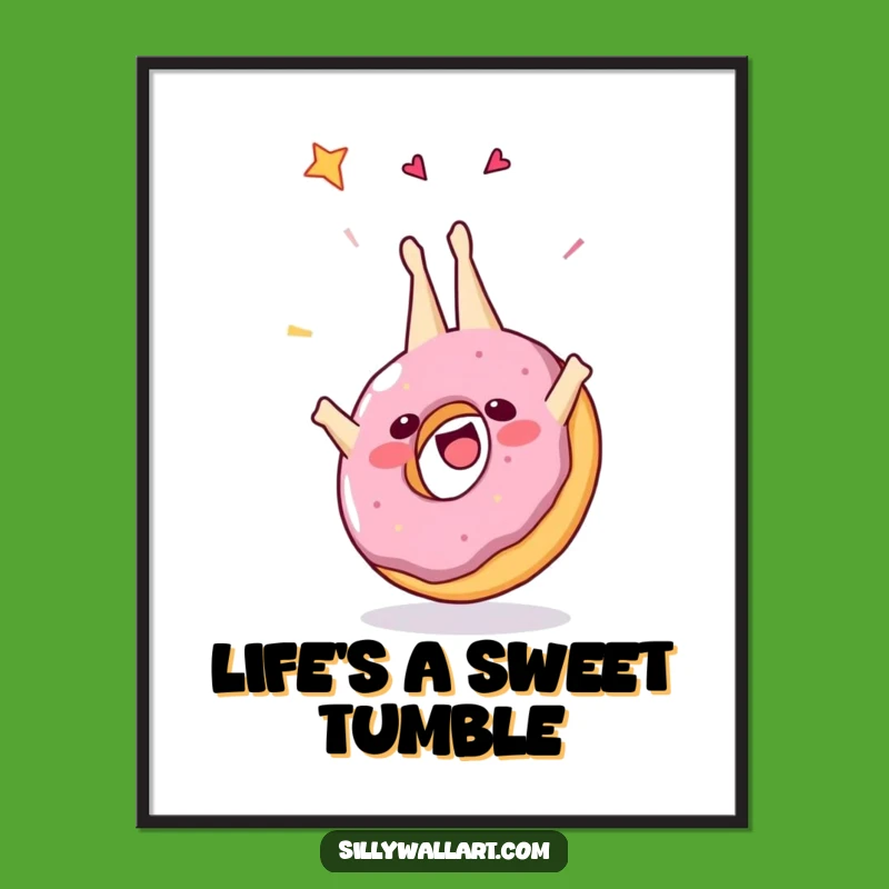 Funny Cheerful Donut Somersault Digital Print - Instant Hilarious Sweet Wall Art