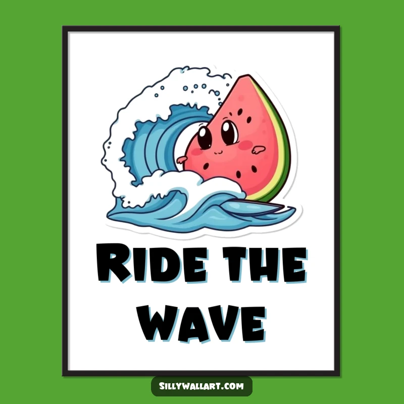 Funny Watermelon Surf Digital Art - Hilarious Scene for Instant Summer Vibes