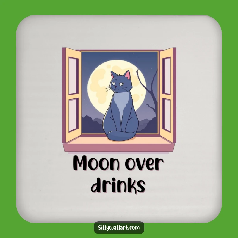 Funny Moon Cat Coaster Set: Lunar Feline Protection, Hilarious Night Gift
