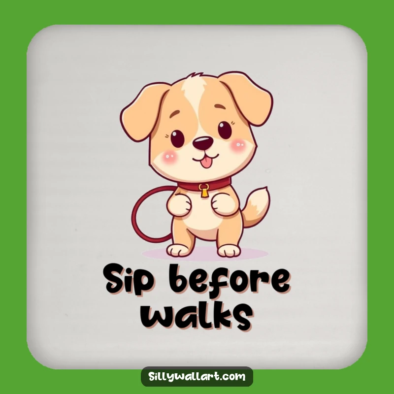 Funny Ready Dog Leash Coaster - Wagging Tail Canine Drink Protection