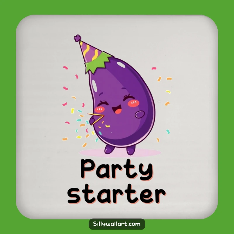 Funny Beaming Eggplant Party Hat Coaster - Protect Surfaces Fun