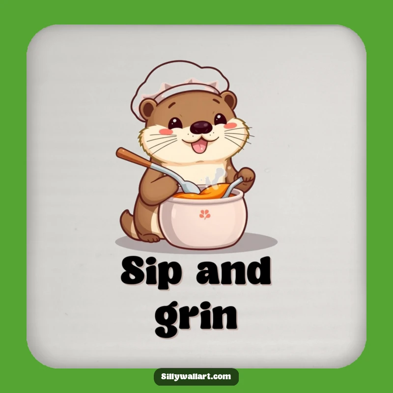 Funny Otter Chef Coasters: Protect Surfaces with Kawaii Culinary Fun