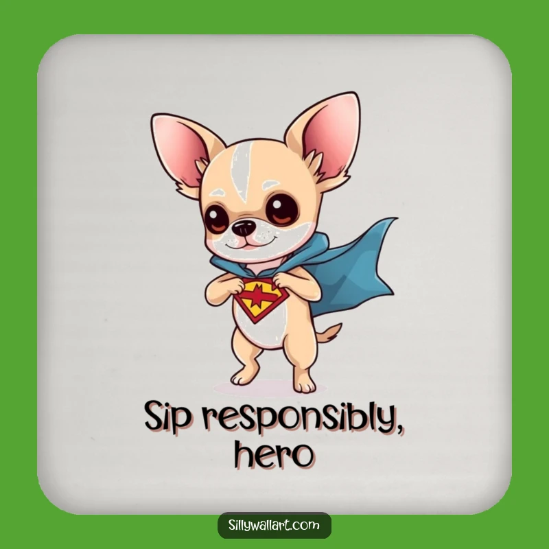Funny Chihuahua Superhero Coaster Set: Protect Surfaces with Heroic Charm