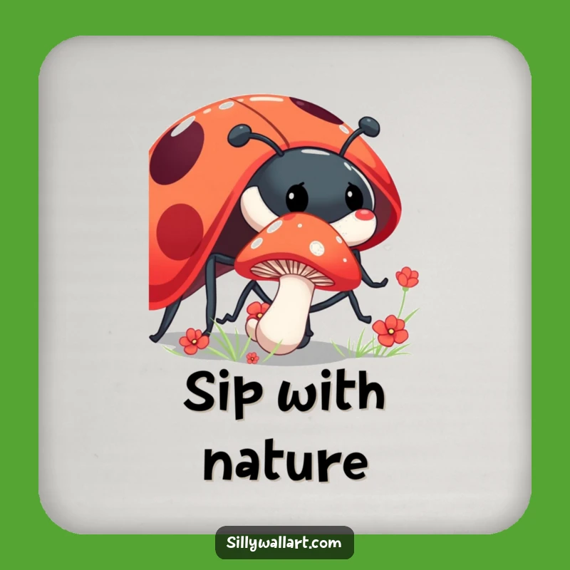 Funny Shy Mushroom Coaster: Ladybug Protector, Perfect Tiny Funny Gift