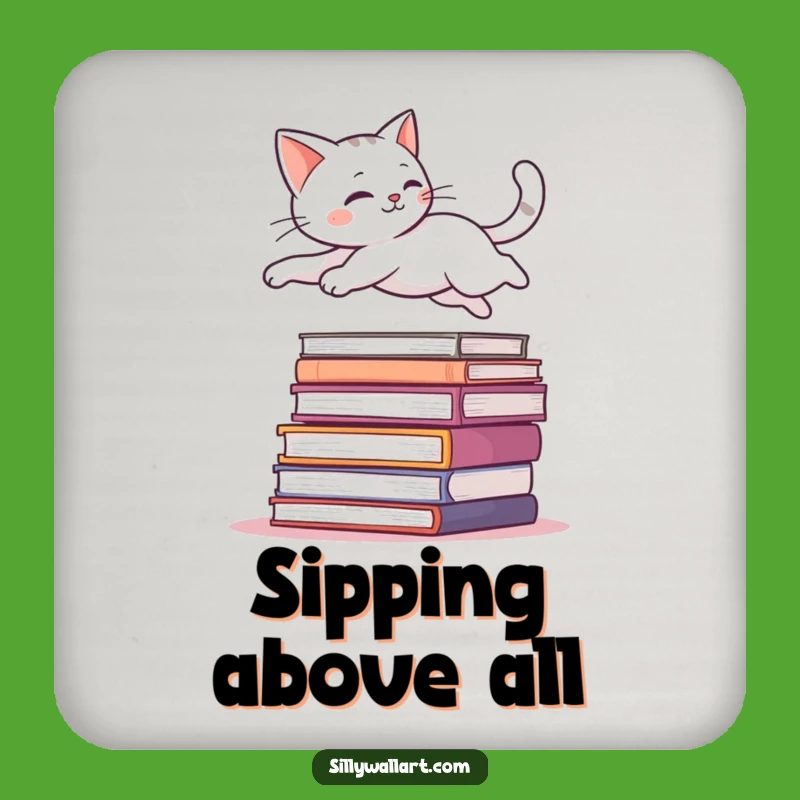 Funny Cat Books Coaster Set - Graceful Drink Decor Gift