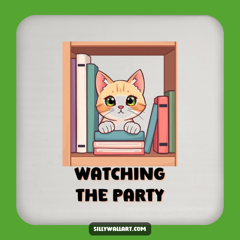 Funny Cat Bookshelf Coaster Set - Book Lover Drink Decor