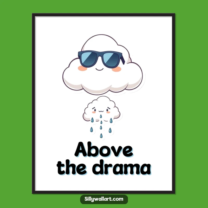 Funny Cool Cloud Poster: Sunglasses Cloud Art, Whimsical Weather Decor Funny Gift