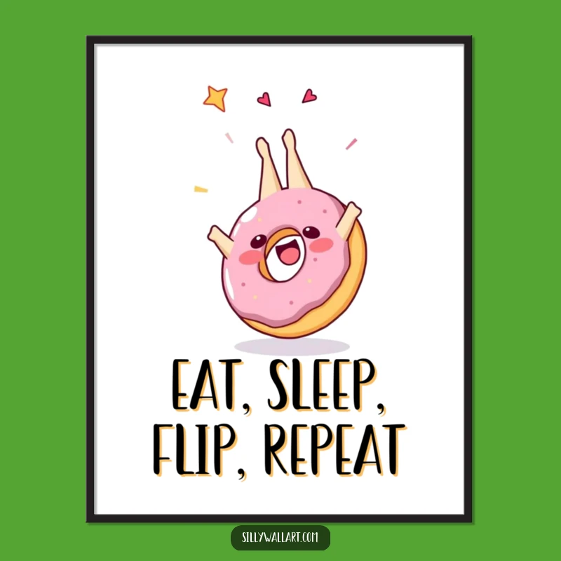 Funny Cheerful Donut Somersault Poster - Hilarious Wall Art for Sweet Decor