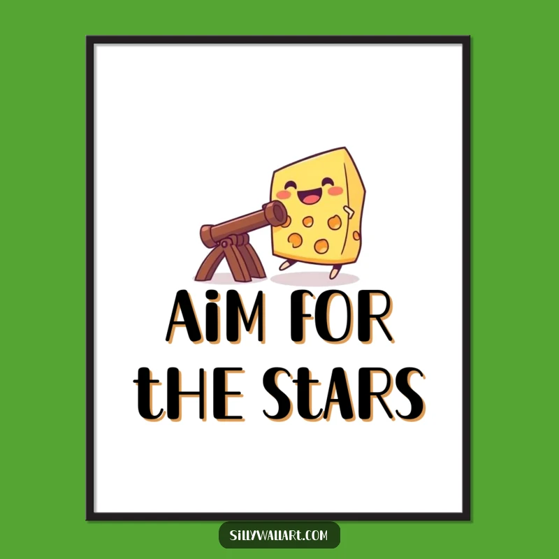 Funny Cheese Catapult Poster: Grinning Cheese Art, Whimsical Decor