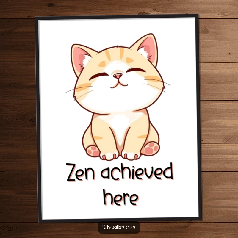 Funny poster featuring a contented cat purring loudly and blissfully while being stroked, embodying ultimate peace and happiness.