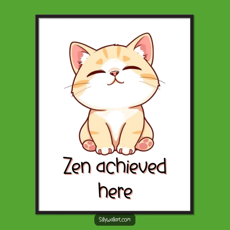 Funny Contented Cat Art Print - Purring Wall Decor for Pet Lovers