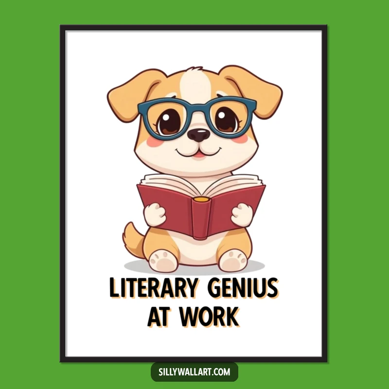 Funny Reading Dog Poster: Adorable Glasses-Wearing Pup Art for Book Nooks