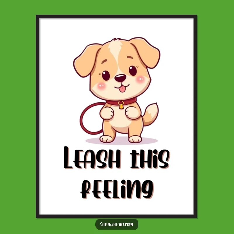 Funny Ready Dog Leash Poster - Wagging Tail Canine Wall Art