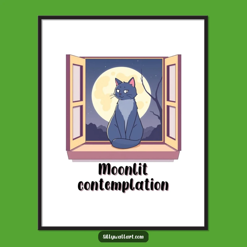 Funny Moon Cat Poster: Lunar Feline Art, Hilarious Night Decor Gift