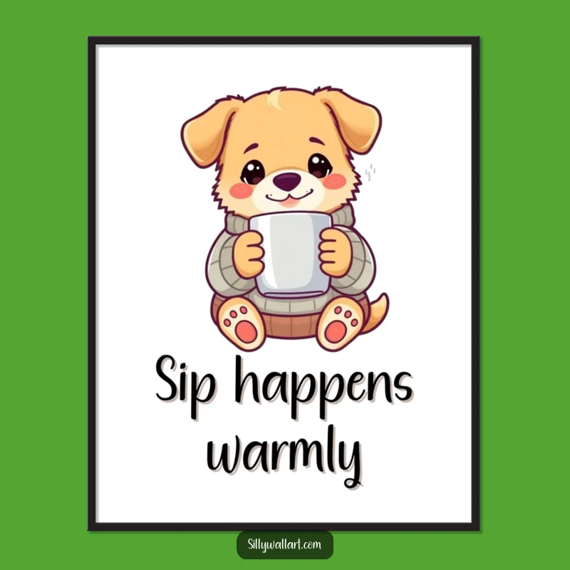 Funny Cozy Dog Sweater Poster - Warm Canine Wall Art Gift