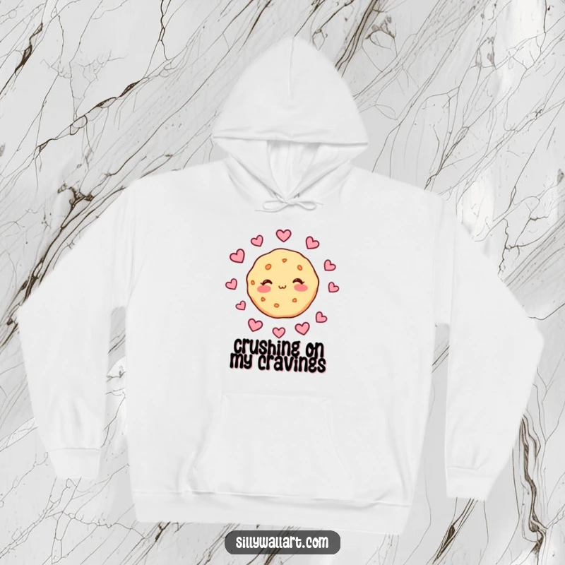 Funny hoodie featuring a shy cookie blushing with hearts floating around, perfect for staying warm while sharing sweet sentiments.