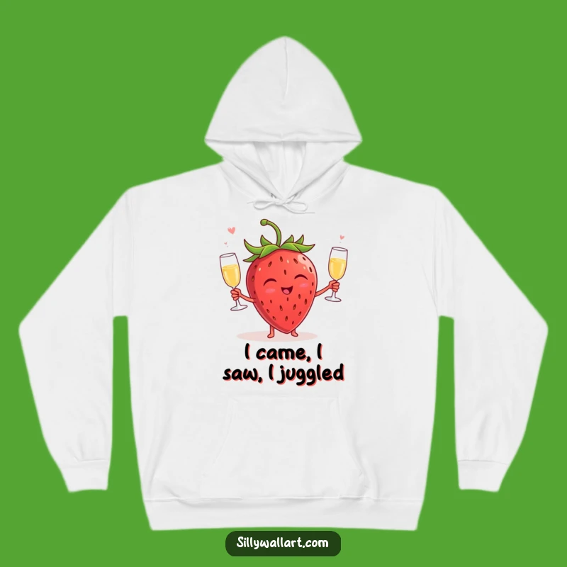 Funny Giggling Strawberry Champagne Hoodie - Cozy & Hilarious Fruit Celebration Wear
