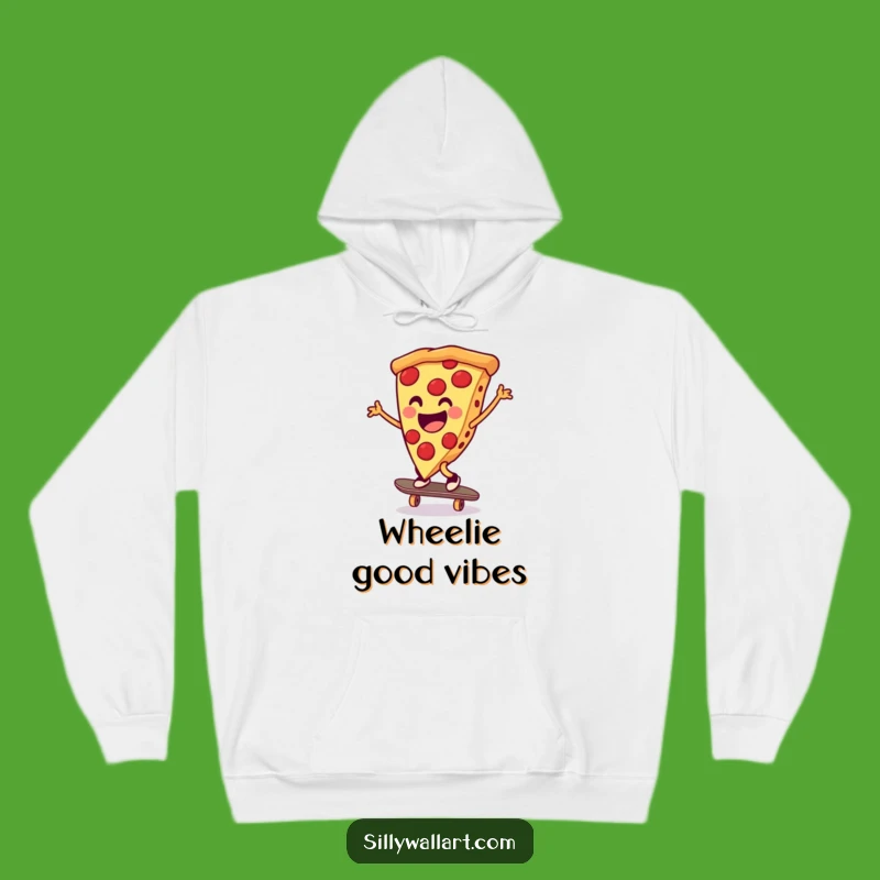 Funny Pizza Skateboarder Hoodie: Cozy & Cheerful Cartwheeling Slice Gift