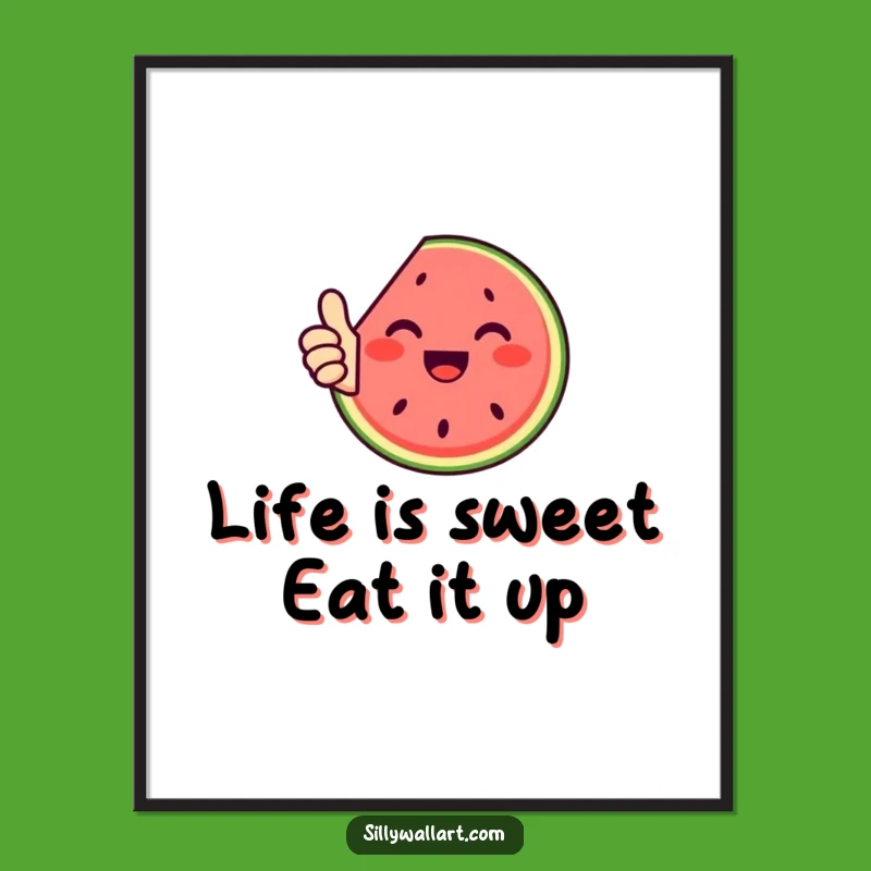 Free Printable Funny Watermelon Wall Art: Thumbs Up Fruit Downloadable Decor