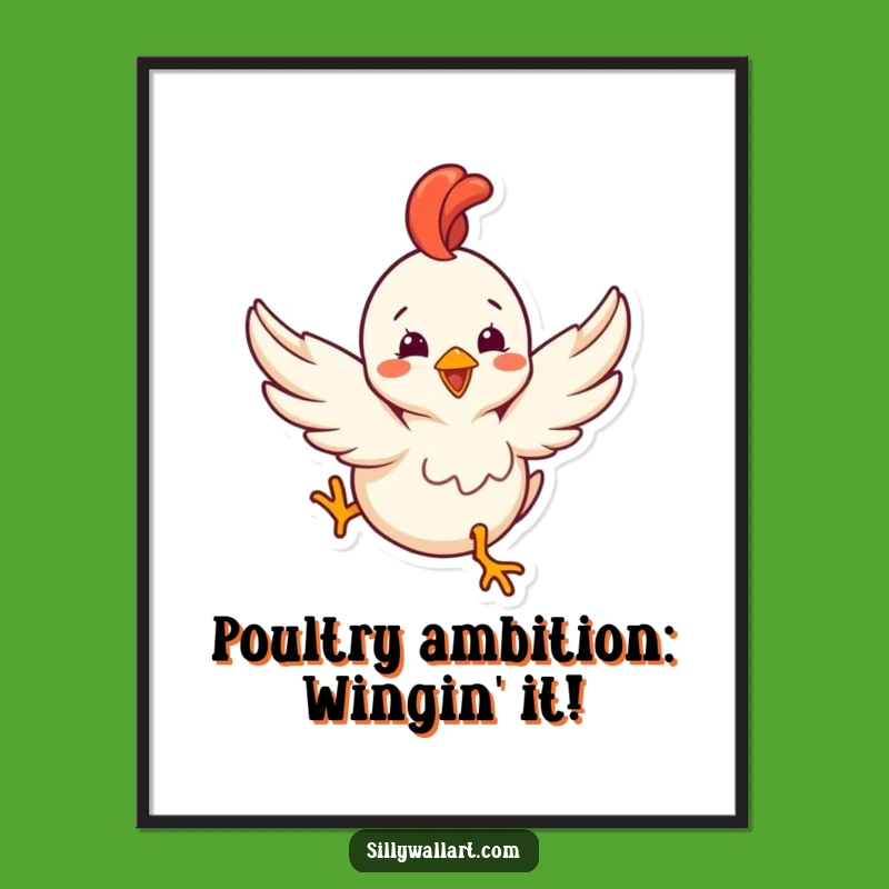Free Printable Rubber Chicken Wall Art: Flying Attempt Funny Downloadable Gift for Quirky Decor