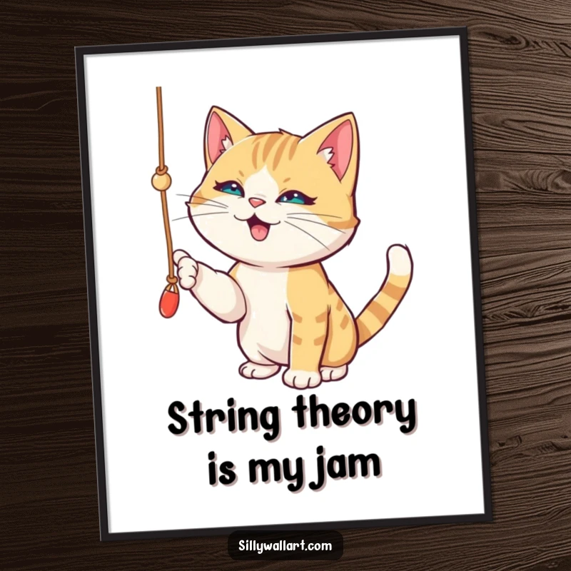 Funny Free Printable Wall Art: A lively cat with a mischievous expression is energetically batting at a dangling string.