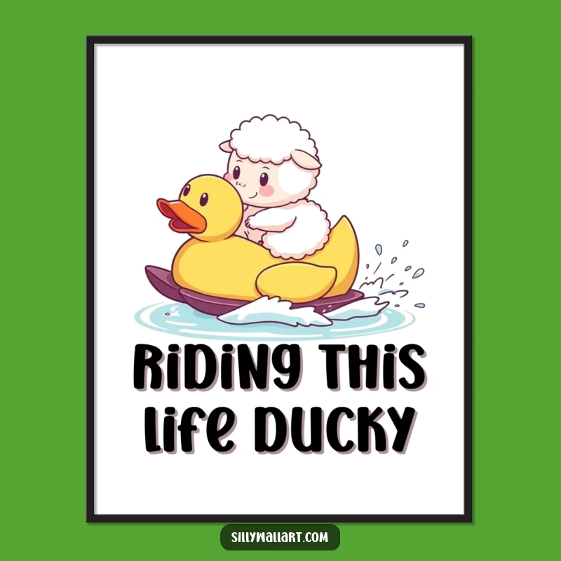 Funny Free Printable Wall Art: Sheep Waterskiing Duck - Quirky Downloadable Decor Gift