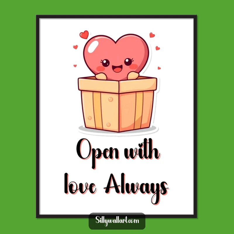 Free Printable Funny Heart Wall Art: Gift Box Surprise Downloadable Decor